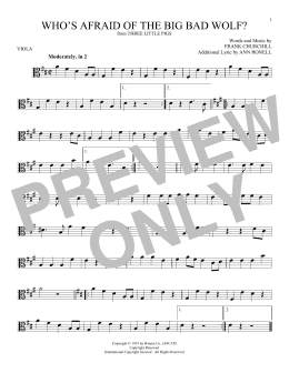 page one of Who's Afraid Of The Big Bad Wolf? (from Three Little Pigs) (Viola Solo)