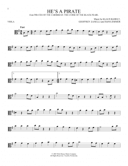 page one of He's A Pirate (from Pirates Of The Caribbean: The Curse of the Black Pearl) (Viola Solo)