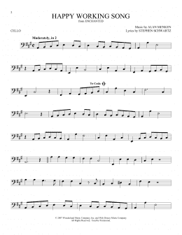 page one of Happy Working Song (from Enchanted) (Cello Solo)