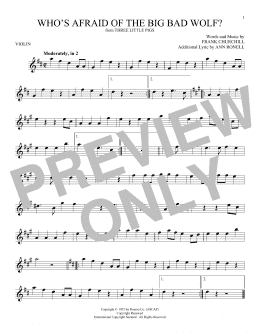 page one of Who's Afraid Of The Big Bad Wolf? (from Three Little Pigs) (Violin Solo)