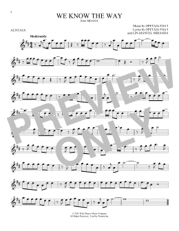 page one of We Know The Way (from Moana) (Alto Sax Solo)
