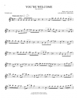 page one of You're Welcome (from Moana) (Tenor Sax Solo)