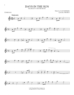 page one of Days In The Sun (from Beauty And The Beast) (Tenor Sax Solo)