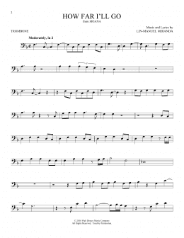 page one of How Far I'll Go (from Moana) (Trombone Solo)