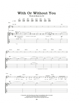 page one of With Or Without You (Guitar Tab)