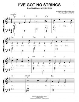 page one of I've Got No Strings (from Pinocchio) (Big Note Piano)