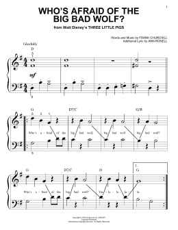 page one of Who's Afraid Of The Big Bad Wolf? (from Three Little Pigs) (Big Note Piano)
