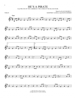 page one of He's A Pirate (from Pirates Of The Caribbean: The Curse of the Black Pearl) (Violin Solo)