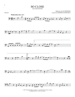 page one of So Close (from Enchanted) (Cello Solo)