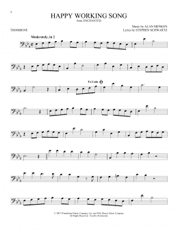 page one of Happy Working Song (from Enchanted) (Trombone Solo)