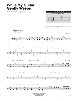 page one of While My Guitar Gently Weeps (Drums Transcription)