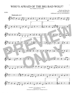 page one of Who's Afraid Of The Big Bad Wolf? (from Three Little Pigs) (French Horn Solo)