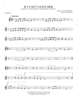 page one of If I Can't Love Her (from Beauty And The Beast: The Musical) (Clarinet Solo)