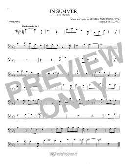 page one of In Summer (from Frozen) (Trombone Solo)
