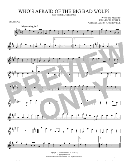 page one of Who's Afraid Of The Big Bad Wolf? (from Three Little Pigs) (Tenor Sax Solo)