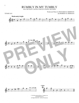page one of Rumbly In My Tumbly (from The Many Adventures Of Winnie The Pooh) (Tenor Sax Solo)