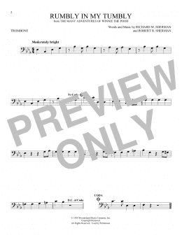 page one of Rumbly In My Tumbly (from The Many Adventures Of Winnie The Pooh) (Trombone Solo)
