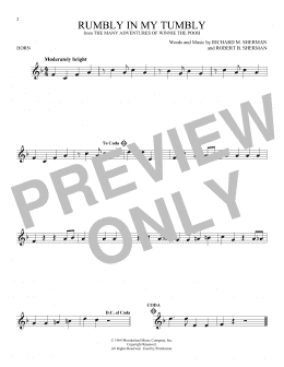 page one of Rumbly In My Tumbly (from The Many Adventures Of Winnie The Pooh) (French Horn Solo)