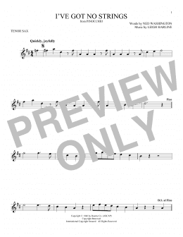 page one of I've Got No Strings (from Pinocchio) (Tenor Sax Solo)