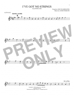 page one of I've Got No Strings (from Pinocchio) (Alto Sax Solo)