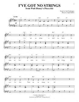 page one of I've Got No Strings (from Pinocchio) (Piano & Vocal)
