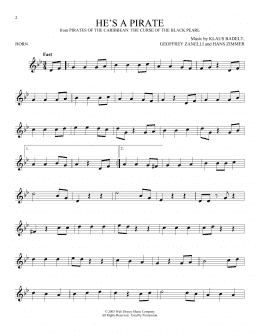 page one of He's A Pirate (from Pirates Of The Caribbean: The Curse of the Black Pearl) (French Horn Solo)