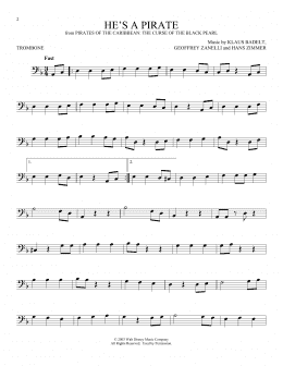 page one of He's A Pirate (from Pirates Of The Caribbean: The Curse of the Black Pearl) (Trombone Solo)