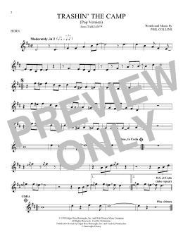 page one of Trashin' The Camp (Pop Version) (from Tarzan) (French Horn Solo)