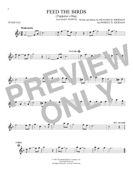 page one of Feed The Birds (Tuppence A Bag) (from Mary Poppins) (Tenor Sax Solo)