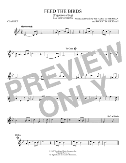 page one of Feed The Birds (Tuppence A Bag) (from Mary Poppins) (Clarinet Solo)
