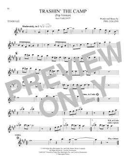 page one of Trashin' The Camp (Pop Version) (from Tarzan) (Tenor Sax Solo)