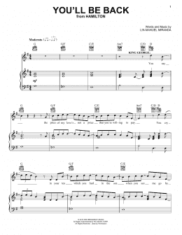 page one of You'll Be Back (from Hamilton) (Piano, Vocal & Guitar Chords (Right-Hand Melody))