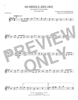 page one of Hi-Diddle-Dee-Dee (An Actor's Life For Me) (from Pinocchio) (Alto Sax Solo)