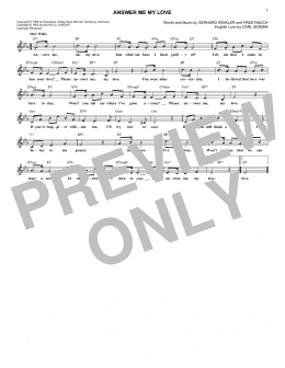 page one of Answer Me My Love (Lead Sheet / Fake Book)
