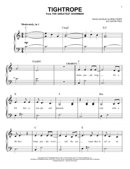 page one of Tightrope (from The Greatest Showman) (Easy Piano)