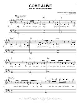 page one of Come Alive (from The Greatest Showman) (Easy Piano)