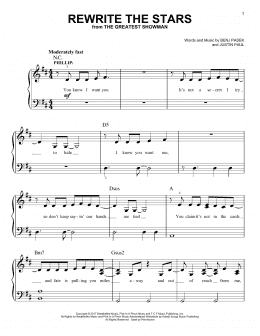 page one of Rewrite The Stars (from The Greatest Showman) (Easy Piano)