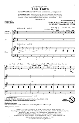 page one of This Town (SSA Choir)
