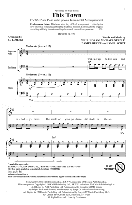 page one of This Town (SAB Choir)