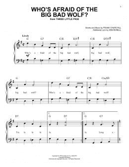 page one of Who's Afraid Of The Big Bad Wolf? (from Three Little Pigs) (Very Easy Piano)