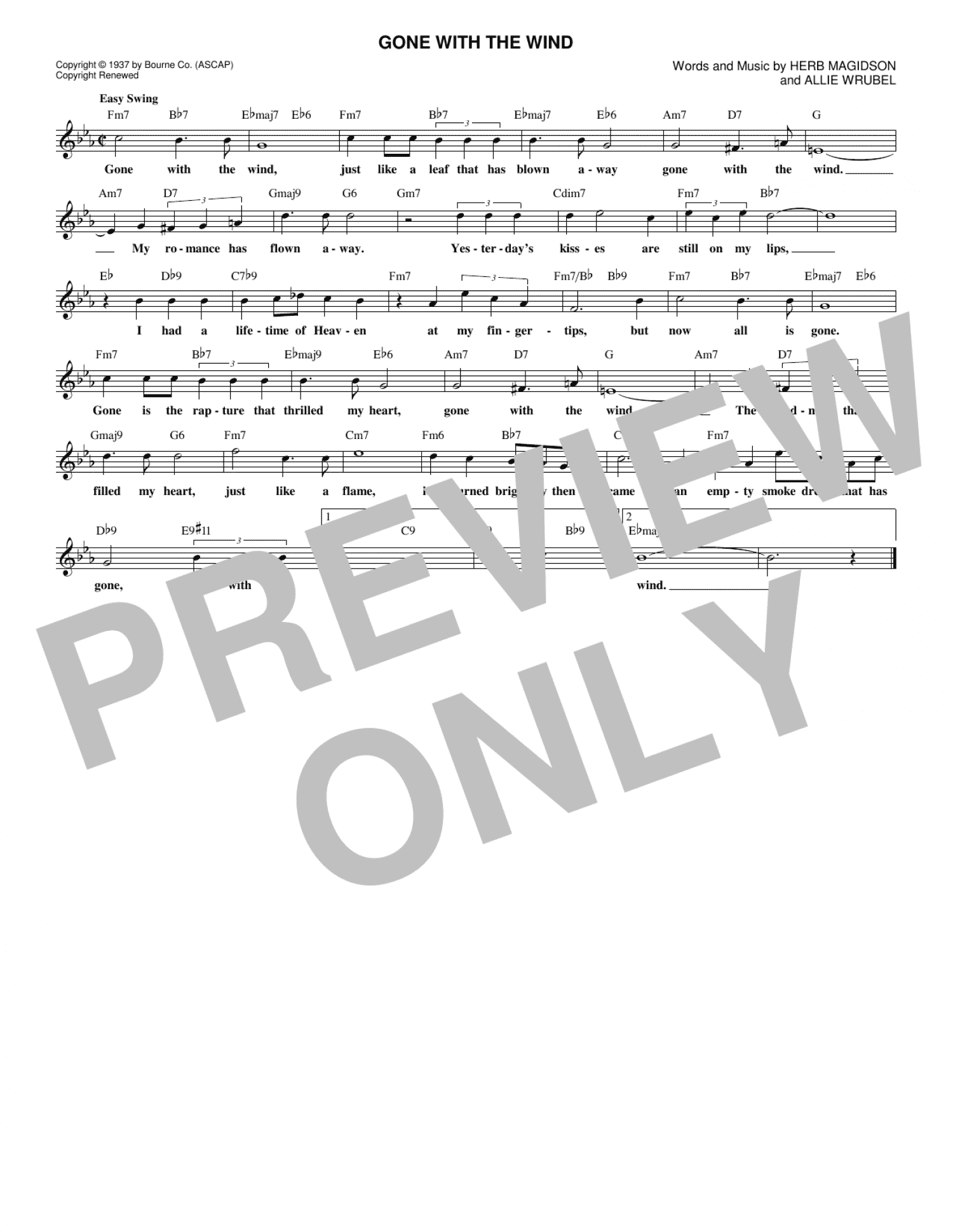 Gone With The Wind (Lead Sheet / Fake Book)