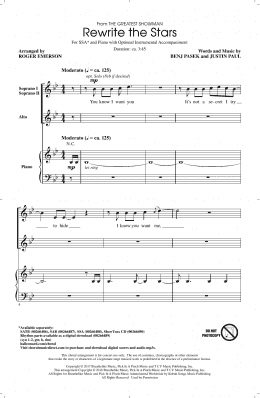 page one of Rewrite The Stars (arr. Roger Emerson) (SSA Choir)