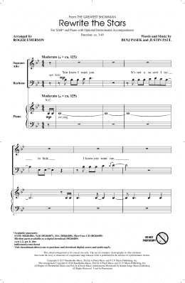 page one of Rewrite The Stars (arr. Roger Emerson) (SAB Choir)