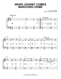 page one of When Johnny Comes Marching Home (Very Easy Piano)