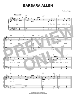 page one of Barbara Allen (Very Easy Piano)