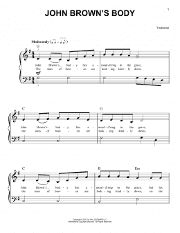 page one of John Brown's Body (Very Easy Piano)