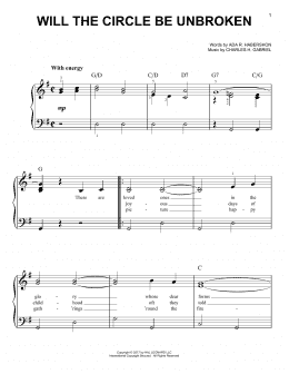 page one of Will The Circle Be Unbroken (Very Easy Piano)