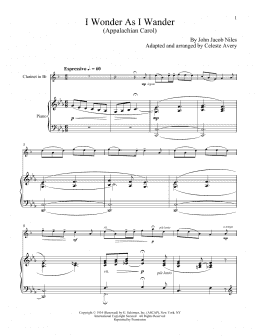 page one of I Wonder As I Wander (Clarinet and Piano)