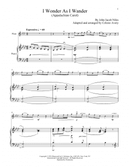 page one of I Wonder As I Wander (Flute and Piano)