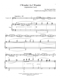 page one of I Wonder As I Wander (Trumpet and Piano)